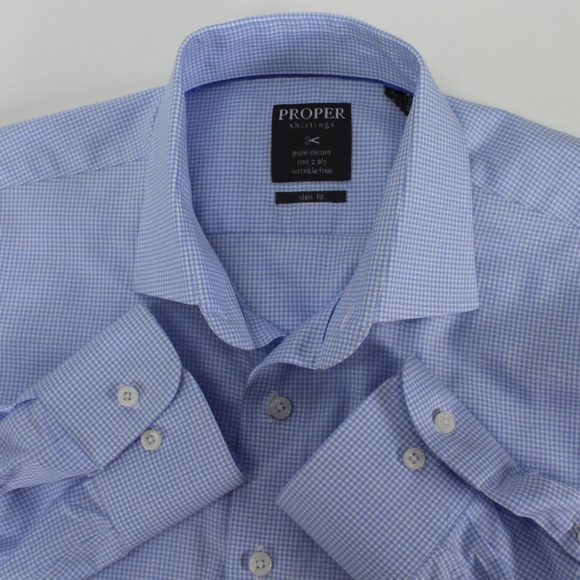 Proper Shirtings Slim Fit Two Ply Blue Check Shirt - Picture 4 of 8